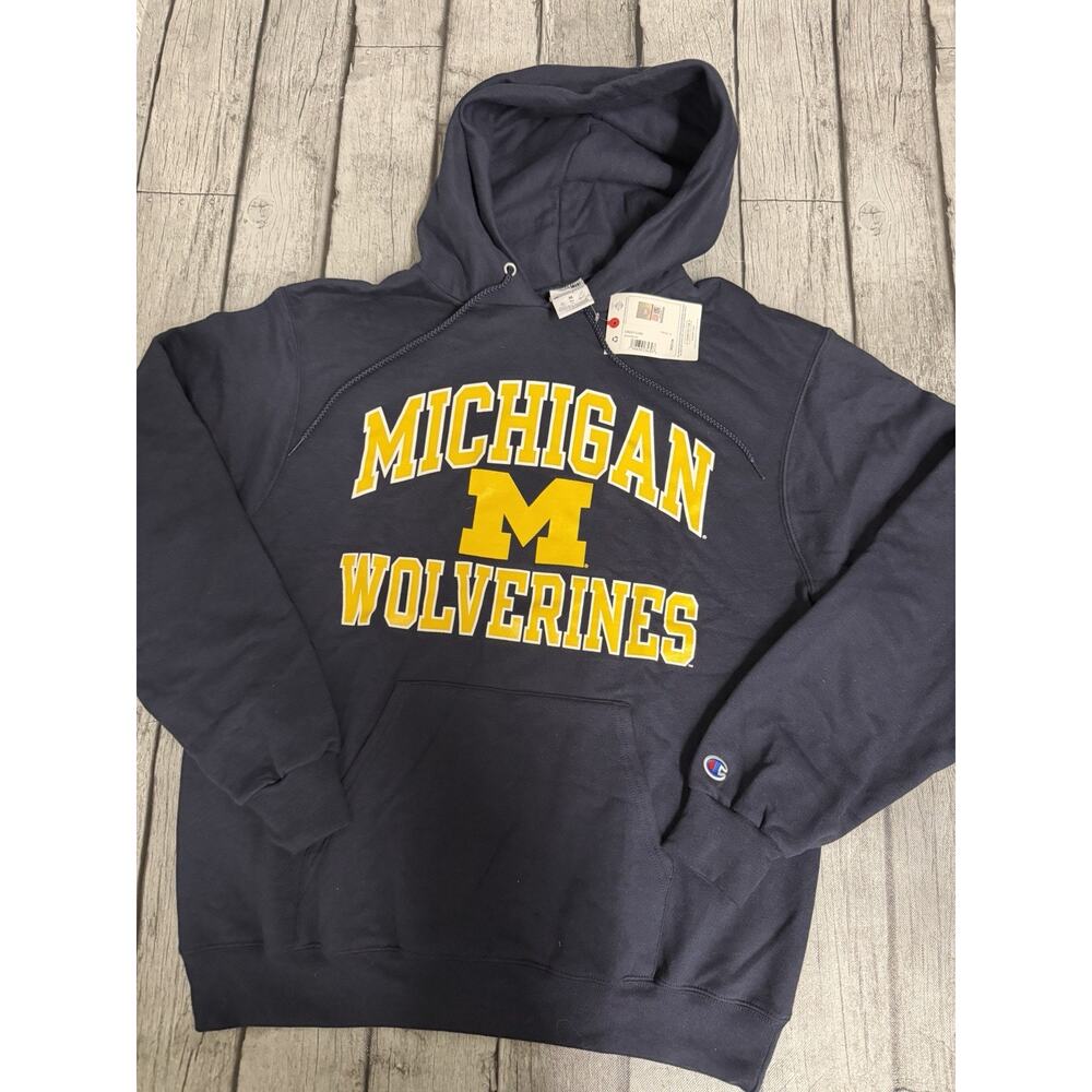 NWT Men’s Champion Navy Michigan Wolverines High Motor Hoodie Medium Sweatshirt